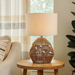 Lighting Collection Laird Rattan Table Lamp - Size: 36 x 33 x 33cm - Natural and White - Wilko - thumbnail 3