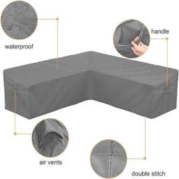 Gr8 Garden L Shaped Heavy Duty Waterproof Patio Furniture Cover - Size: 220 x 298 x 75cm - Grey - Wilko - thumbnail 5