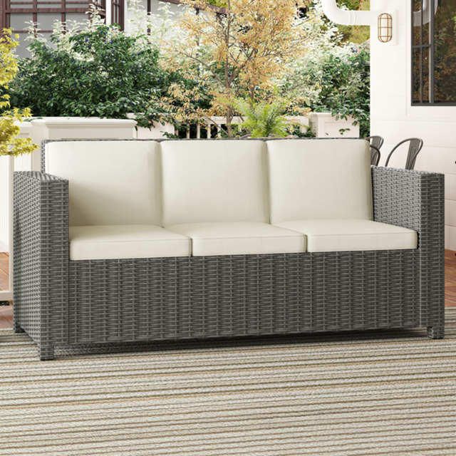 Outsunny 3 Seater Cream Cushion Rattan Wicker Patio Sofa - Wilko - image 1