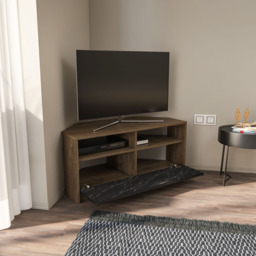 Decorotika Comero 2 Shelf 2 Door White and Black Marble Effect Corner TV Unit - Size: 47 x 100 x 45cm - Grey - Wilko - thumbnail 4