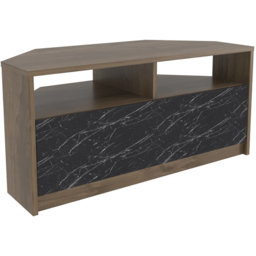 Decorotika Comero 2 Shelf 2 Door White and Black Marble Effect Corner TV Unit - Size: 47 x 100 x 45cm - Grey - Wilko - thumbnail 3