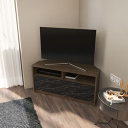 Decorotika Comero 2 Shelf 2 Door White and Black Marble Effect Corner TV Unit - Size: 47 x 100 x 45cm - Grey - Wilko - thumbnail 7