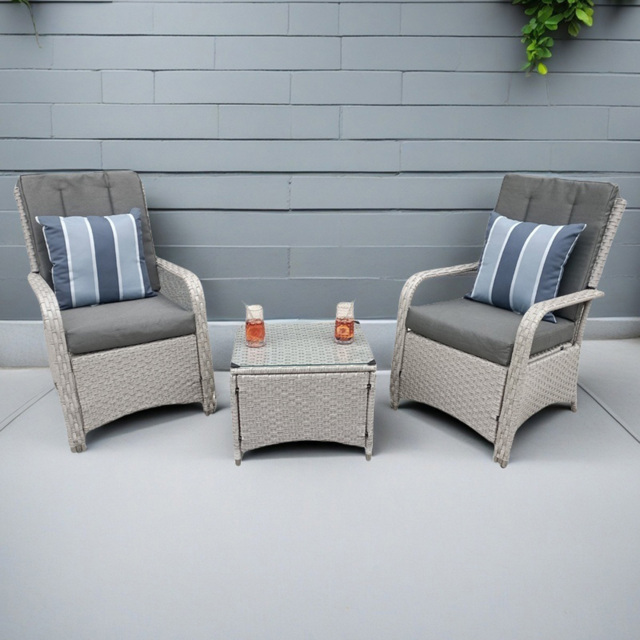 Outdoor Living Leigh 2 Seater Natural Wicker Rattan Bistro Set with Outdoor Cushion - Grey - Wilko - image 1