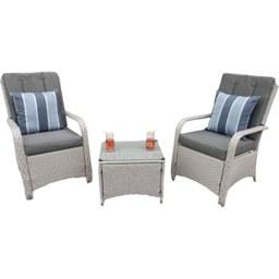 Outdoor Living Leigh 2 Seater Natural Wicker Rattan Bistro Set with Outdoor Cushion - Grey - Wilko - thumbnail 3
