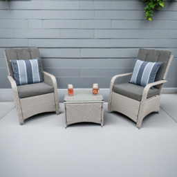 Outdoor Living Leigh 2 Seater Natural Wicker Rattan Bistro Set with Outdoor Cushion - Grey - Wilko