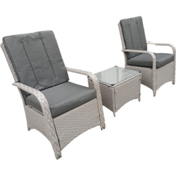 Outdoor Living Leigh 2 Seater Natural Wicker Rattan Bistro Set with Outdoor Cushion - Grey - Wilko - thumbnail 5