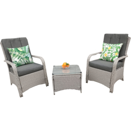 Outdoor Living Leigh 2 Seater Natural Wicker Rattan Bistro Set with Outdoor Cushion - Grey - Wilko - thumbnail 6