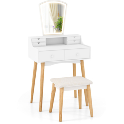 Costway 6 Drawer White LED Dressing Table and Chair Set - Size: 69 x 40 x 132cm - Wilko - thumbnail 3