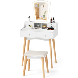Costway 6 Drawer White LED Dressing Table and Chair Set - Size: 69 x 40 x 132cm - Wilko - thumbnail 4