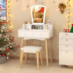 Costway 6 Drawer White LED Dressing Table and Chair Set - Size: 69 x 40 x 132cm - Wilko - thumbnail 5