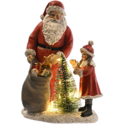 The Seasonal Gift Co Regal Tidings LED Santa and Child Scene Figurine Christmas Decoration 19cm - Size: 19 x 15 x 9cm - Red - The Seasonal Gift Co. - - thumbnail 3