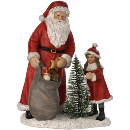 The Seasonal Gift Co Regal Tidings LED Santa and Child Scene Figurine Christmas Decoration 19cm - Size: 19 x 15 x 9cm - Red - The Seasonal Gift Co. -
