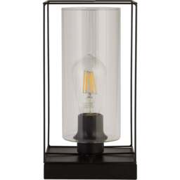 Lighting Collection Black Frame Table Lamp with Clear Inner Glass - Size: 28.5 x 15 x 15cm - Wilko