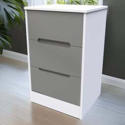 Crowndale Monaco 3 Drawer Grey Gloss and White Bedside Cabinet Ready Assembled - Grey Gloss & White - Wilko