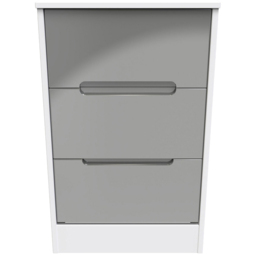 Crowndale Monaco 3 Drawer Grey Gloss and White Bedside Cabinet Ready Assembled - Grey Gloss & White - Wilko - thumbnail 3
