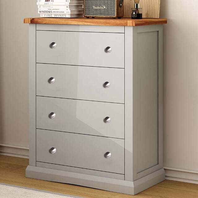 Cabinet Bits Loreo 4 Drawer Light Grey Chrome Knob Chest of Drawers - Wilko - image 1