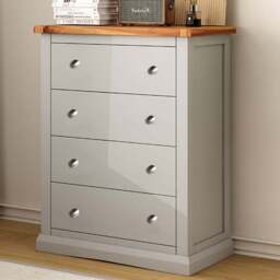 Cabinet Bits Loreo 4 Drawer Light Grey Chrome Knob Chest of Drawers - Wilko
