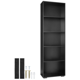 tectake Lexi 5 Shelf Black Bookshelf - Size: 190 x 30 x 60cm - Wilko - thumbnail 5