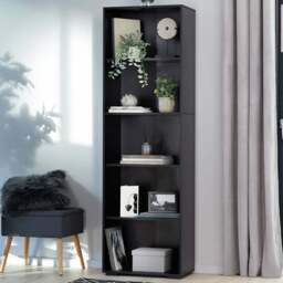 tectake Lexi 5 Shelf Black Bookshelf - Size: 190 x 30 x 60cm - Wilko