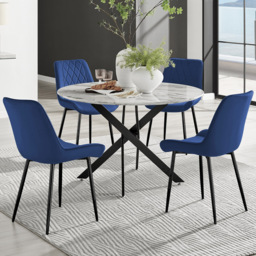 Furniturebox Arona Cesano Marble Effect 4 Seater Dining Set White Black and Navy - Blue - Wilko - thumbnail 1