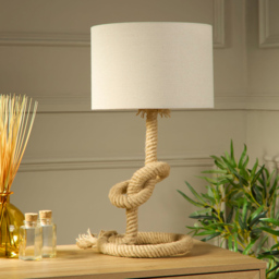 Lighting Collection Nautical Beige Linen Drum Shade Beach Rope Knot Table Lamp - Size: 45 x 31 x 31cm - Natural - Wilko - thumbnail 3