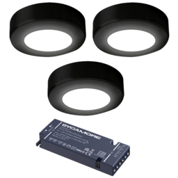 Sorrelis Neris TriGlow Black Round 3 Cabinet Light Kit - Size: 1.6 x 6.5 x 6.5cm - Wilko