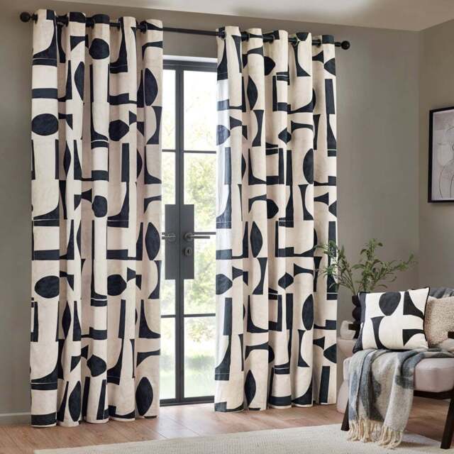 Hoem Carro Dusk Abstract Eyelet Curtains 117 x 137cm - Size: W 117 x D 137cm - Blue - Wilko - image 1