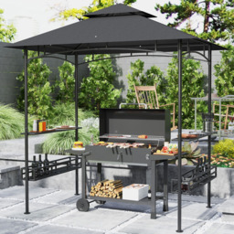 Outsunny 1.5 x 2.4m Dark Grey Grill Canopy Gazebo with 2 Side Shelves and Hook - Wilko - thumbnail 1