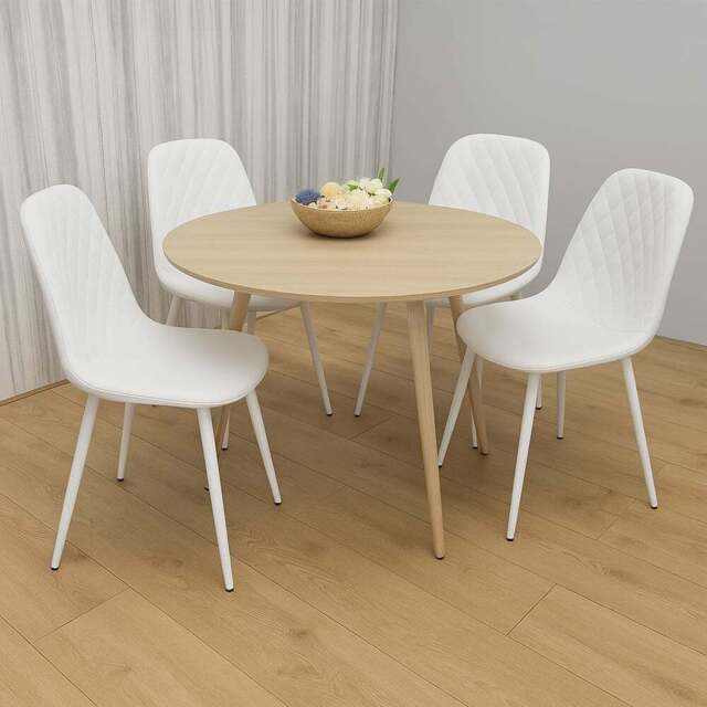 Kosy Koala 4 Seater Round Faux Leather Wooden Dining Set White - Beige - Wilko - image 1