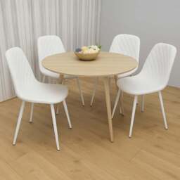 Kosy Koala 4 Seater Round Faux Leather Wooden Dining Set White - Beige - Wilko
