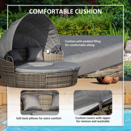 Outsunny 6 Seater Grey Rattan Round Lounge Set with Retractable Canopy - Wilko - thumbnail 7