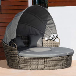 Outsunny 6 Seater Grey Rattan Round Lounge Set with Retractable Canopy - Wilko
