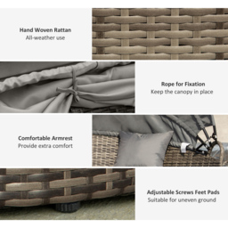 Outsunny 6 Seater Grey Rattan Round Lounge Set with Retractable Canopy - Wilko - thumbnail 5