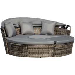 Outsunny 6 Seater Grey Rattan Round Lounge Set with Retractable Canopy - Wilko - thumbnail 3
