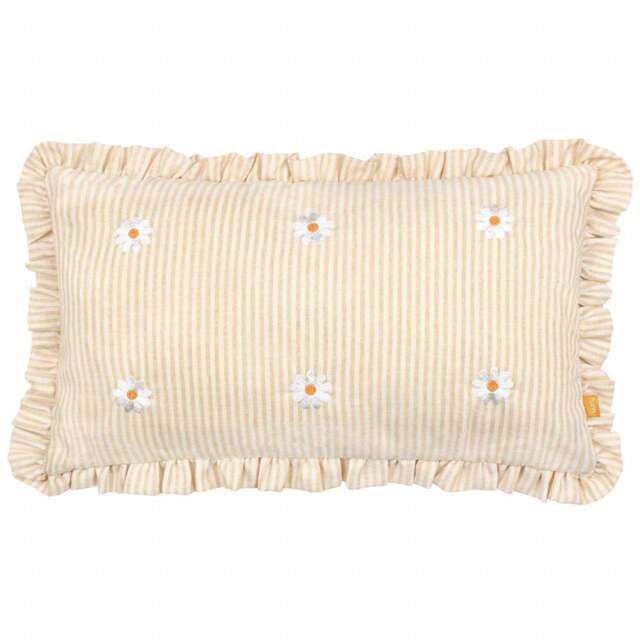 furn. Les Fleurs Daisies Embroidered Ruffle Polyester Filled Cushion 30 x 50cm - White - Wilko - image 1