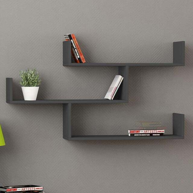 Decortie Tibet 3 Shelf Anthracite Wall Mounted Bookcase - Black - Wilko - image 1
