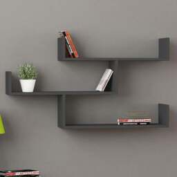 Decortie Tibet 3 Shelf Anthracite Wall Mounted Bookcase - Black - Wilko
