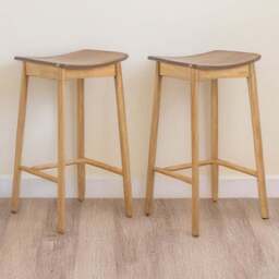 Florence Barlow Matt Oak Bar Stool Set of 2 - Size: 76.8 x 44 x 39.5cm - Brown - Furniture To Go - Wilko - thumbnail 1