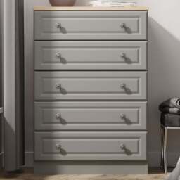 Crowndale Norfolk 5 Drawer Dusk Grey and Bardolino Oak Chest of Drawers Ready Assembled - Dusk Grey & Bardolino Oak - Wilko - thumbnail 1