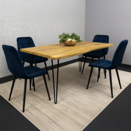 Kosy Koala 4 Seater Velvet Wooden Dining Set Blue - Brown - Wilko - thumbnail 5