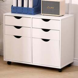 MMT Furniture Designs 2 Door 4 Drawer White Under Desk Storage Cabinet - Size: 66 x 80 x 40cm - Wilko