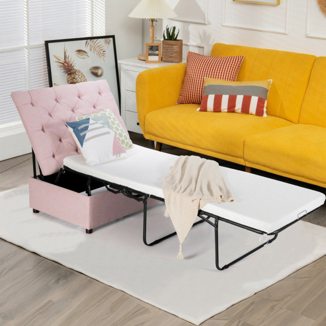 Costway Single Sleeper Pink Convertible Sofa Bed with Mattress - Wilko - image 1