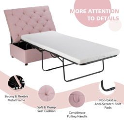 Costway Single Sleeper Pink Convertible Sofa Bed with Mattress - Wilko - thumbnail 7