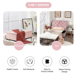 Costway Single Sleeper Pink Convertible Sofa Bed with Mattress - Wilko - thumbnail 5