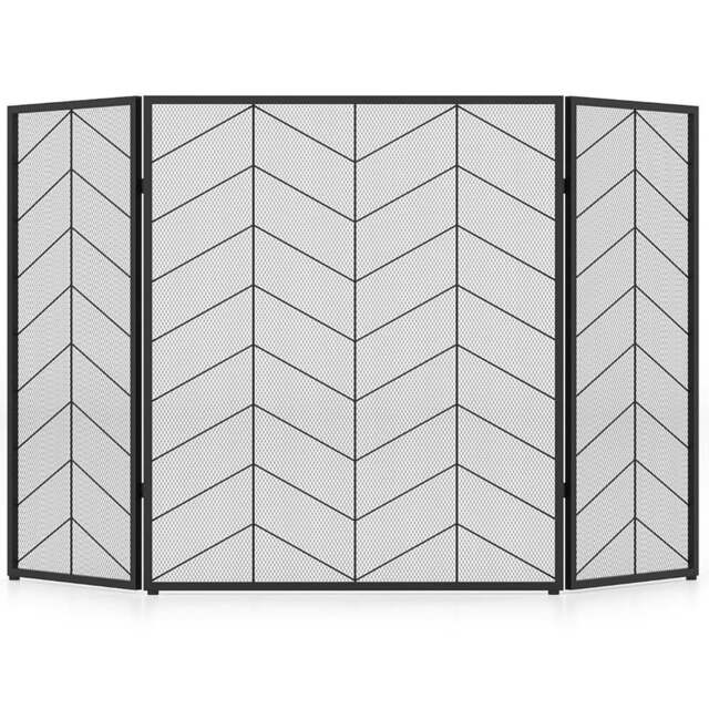Costway 3 Panel Chevron Herringbone Pattern Folding Fireplace Screen - Size: 86 x 75 x 13cm - Multi - Wilko - image 1