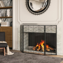 Costway 3 Panel Chevron Herringbone Pattern Folding Fireplace Screen - Size: 86 x 75 x 13cm - Multi - Wilko - thumbnail 3