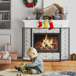 Costway 3 Panel Chevron Herringbone Pattern Folding Fireplace Screen - Size: 86 x 75 x 13cm - Multi - Wilko - thumbnail 5