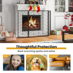 Costway 3 Panel Chevron Herringbone Pattern Folding Fireplace Screen - Size: 86 x 75 x 13cm - Multi - Wilko - thumbnail 6