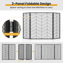 Costway 3 Panel Chevron Herringbone Pattern Folding Fireplace Screen - Size: 86 x 75 x 13cm - Multi - Wilko - thumbnail 7