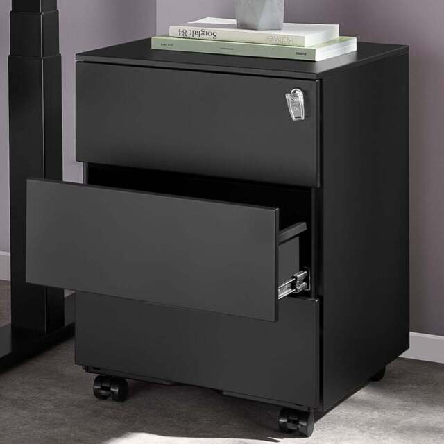 tectake Magna 3 Drawers Black Lockable Chest of Drawers - Wilko - image 1